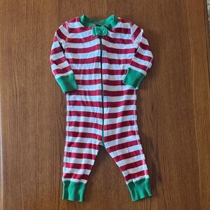 Hanna Andersson Christmas Red and Green Striped pajama one piece zippie